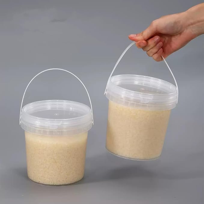 24 Pack Ice Cream Bucket with Lids and Handles, 25OZ/ 33OZ Clear Plastic Rum Bucket Cocktail Drinks Containers, Plastic Food Storage Pail Tub for Summer Cold Drink Beach Parties