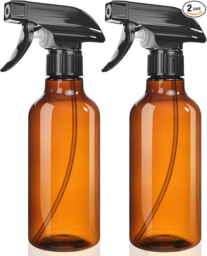 Uineko Spray Bottles 2-Pack, 10 Oz, Mist & Stream, Heavy Duty Spraying Empty Water Sprayer Bottle, BPA Free Plastic Refillable Containers for Cleaning Solutions, Plants, Hair, Essential Oils (Amber)