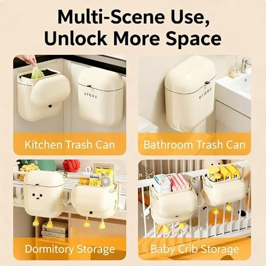 2.4 Gallon/9 Liter Kitchen Wall-Mounted Trash Can with Lid Ideal for Kitchens,Bathrooms, Offices,and Bedrooms Space-Saving and Decorative Waste Container(Cream White, DIY-Friendly)