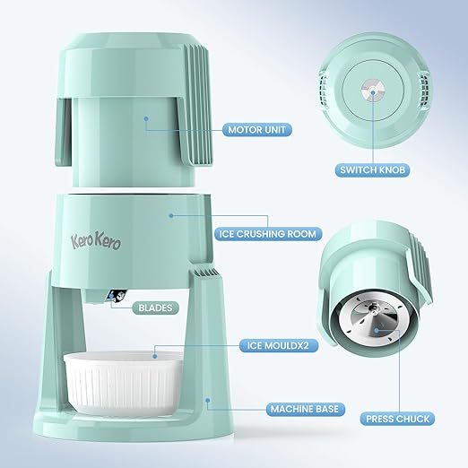 Professional Shaved Ice Machine: RX03 Electric Snow Cone Maker & ICEE Machine for Home, 60W Power, 120V Universal Voltage, Create Fluffy Ice Snow Cones, Slushies and Frozen Treats-Green (Green)