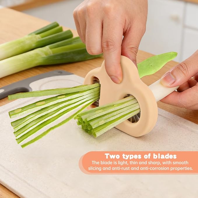 Green Onion Shredder & Slicer, 12 Blade Stainless Steel Scallion Cutter with Safety Design, Removable Blade Bean Slicer, Perfect for Blooming Onion, Chili & Celery(COLOR:orange)