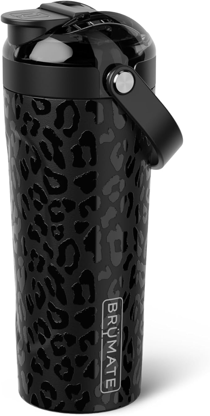 BrüMate MultiShaker Blender Shaker Bottle | 100% Leakproof Insulated Stainless Steel | Pre Workout and Protein Shaker Bottle for the Gym | 25oz (Onyx Leopard)