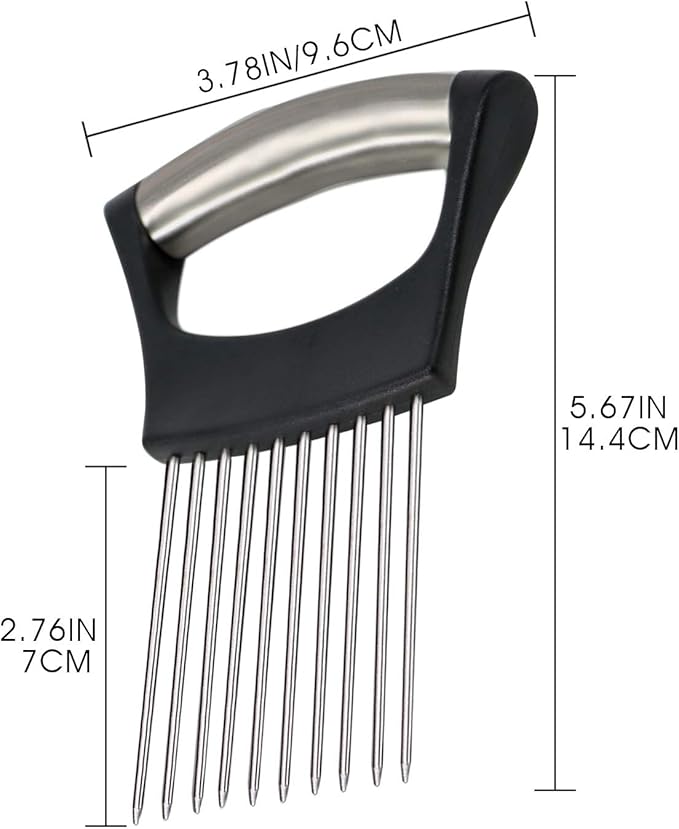 1PCS Stainless Steel Onion Holder Slicer, 2PCS Finger Guard, Holder Slicer for Vegetables, Tomato, Lemon, Meat