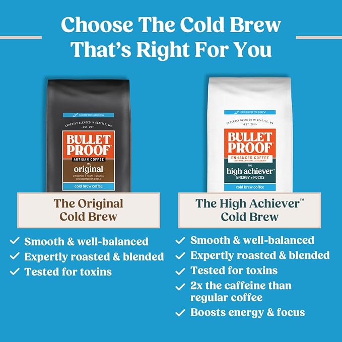 Bulletproof Original Cold Brew Coffee, Medium Roast Coarse Ground, Clean and Tested for Toxins, Smooth Artisan Coffee for Cold Brew Iced Coffee, 12 oz