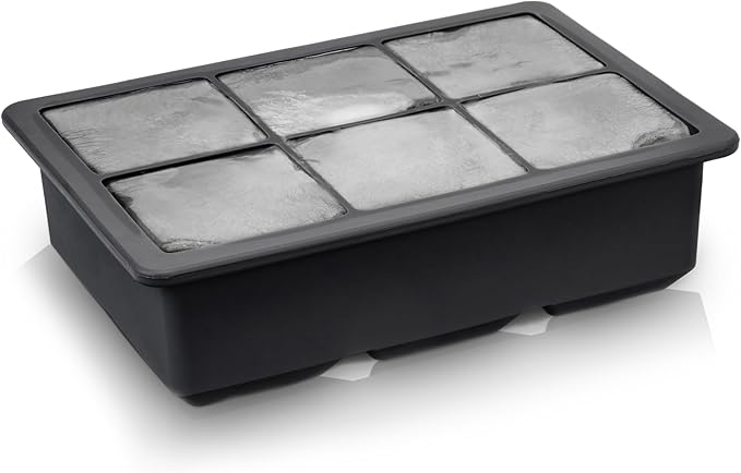 Innovine Ice Cube Tray with Lid, Easy Release Large Silicone Mold, 2 Inch Ice Cubes for Whiskey, Cocktails, Mixed Drinks, Iced Coffee, Juice, Home Bar and Kitchen Accessories, Set of 1, Black