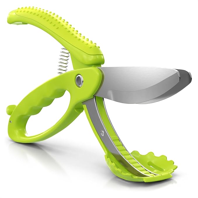Salad Scissors for Chopped Salad – Multiblade Food Scissor Chopper With Spring-Loaded System & Anti-Slash Head for Fast Double Cutting – 8.9" Handy Size Lettuce Chopper, Stainless Steel Blades