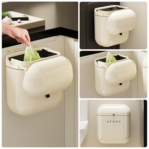 3.2gal/12L Compost Bin Kitchen for Counter Top or Under Sink, Plastic Hanging Trash Can with Lid, Wall Mounted Garbage Can for Bathroom, Office, RV