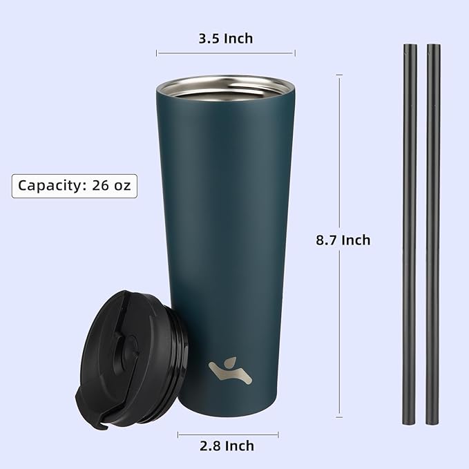 Konokyo 26 OZ Insulated Tumbler with Lid and 2 Straws Stainless Steel Water Bottle Vacuum Travel Mug Coffee Cup,Navy blue