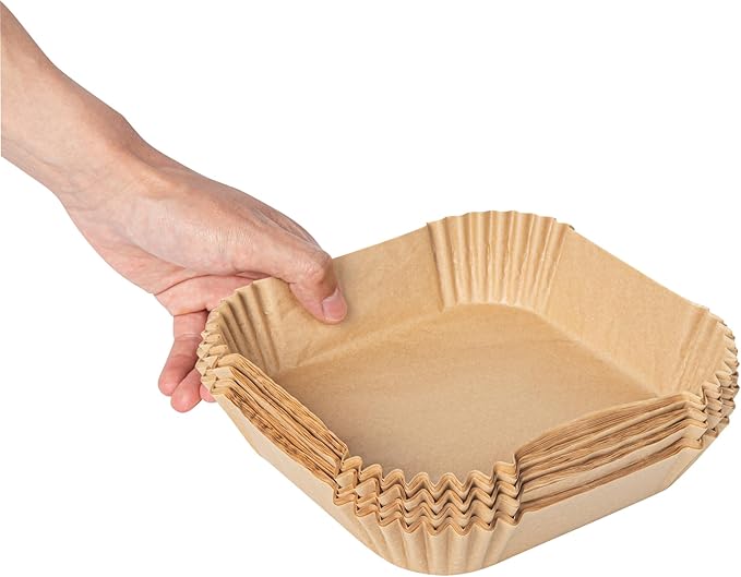 Restaurantware-Pastry Tek 6.3 x 6.3 x 1.8 Inch Air Fryer Liners, 100 Square Air Fryer Baskets - No-Stick Silicone Coating, Unbleached, Food-Grade Paper Liners, For Steamer, Microwave, Oven, Fry Pan