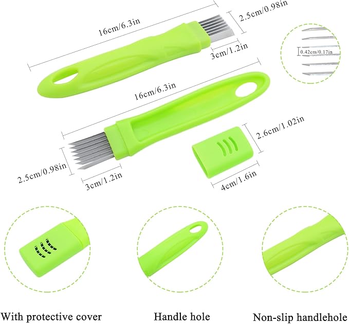 2Pcs Scallion Cutter Shred Knife, TACYKIBD Stainless Steel Vegetable Onion Scallion Slicer Shredder, Green Onion Cutter Slicer for Kitchen Cutting Garlic Salad Pasta Seaweed Garnishing Blooming