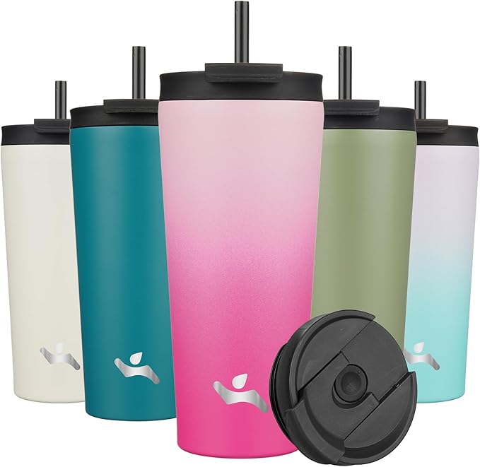 Konokyo 22 OZ Insulated Tumbler with Lid and 2 Straws Stainless Steel Water Bottle Vacuum Travel Mug Coffee Cup,Cherry