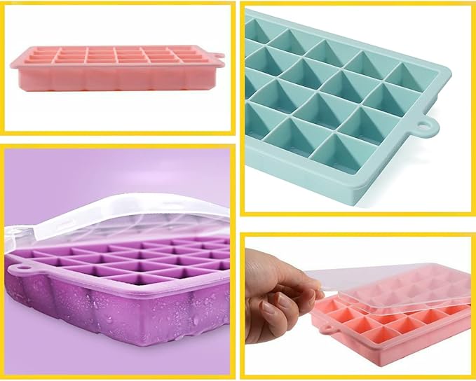 TAO CICADA Ice Cube Tray, 3 Pack Silicone Ice Cube Molds, Ice Cube Trays, Silicone Ice Trays, Easier to Release, BPA Free for Alcohol/Coffee/Beverages (Pink, Light blue, Purple)