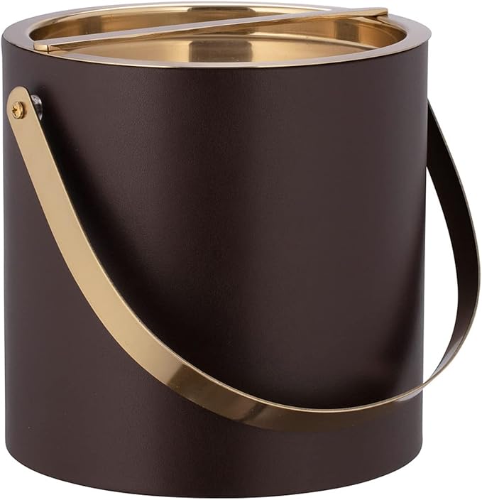 Kraftware Polished Gold Arch Handle & Bridge Cover Milan 3qt Ice Bucket, Chocolate Brown