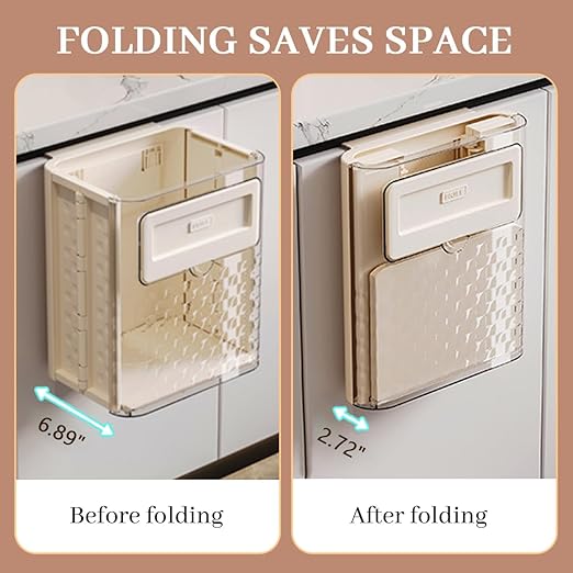 Folding Hanging Trash Can, Kitchen Folding Trash Can, Cabinet/Car/Bedroom/Bathroom Folding Hanging Small Plastic Trash Can (Off-White)