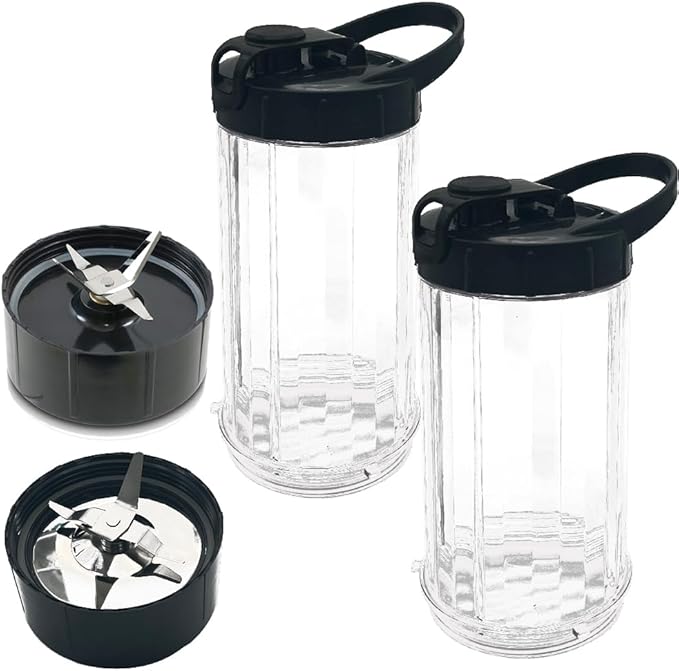 Upgrade repalcement 22oz cup with cross extractor blade&lid,2 pack Portable blender cup set，Compatible with Magic Bullet Blenders 250W Series MB1001 MB1001B MBR-0301 MBR-1101 MBR-1701.