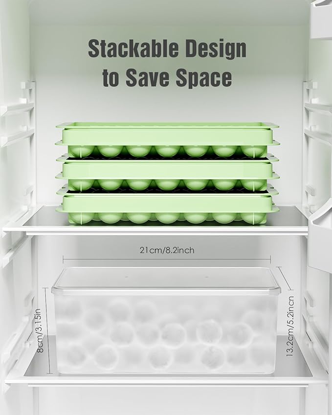 3-Pack Small Circle Ice Cube Tray for Freezer with Lid and Bin, Makes 99 x 0.87" Mini Round Ice Balls (33 per Tray), BPA-Free Sphere Ice Trays for Juice, Cocktails, Whiskey, and Coffee Drinks