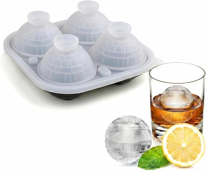 SpaceTime Large Ice Cube Tray,Silicone Ice Cube Trays for Freezer with Lids & Funnel,2.5 Inch Reusable Big Round Ice Cube Mold Ball Maker for Gifting,Whiskey,Cocktails and Drinks,Easy Release (Galaxy)