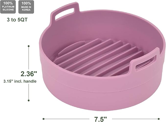 Premium Air Fryer Silicone Pot, Bowl, Basket 3 to 5 QT | Food Safe Air Fryers Oven Accessories | Easy to Clean | Replacement of Parchment Liners | 7.5 inches in diameter, Pink
