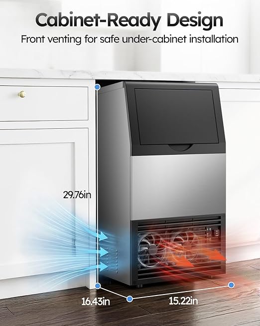 Commercial Ice Maker, 100lbs/24H with 33lbs Ice Storage Under Counter ice Machine, Stainless Steel Freestanding Ice Maker Self-Cleaning for Bar/Cafe/Restaurant