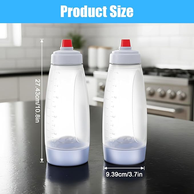 2-Pack Pancake Batter Dispenser and Mixer Bottles with Whisk Balls, 1000ml Large Capacity Squeeze Bottle for Pancakes, Cupcakes, Muffins, Crepes - Dishwasher Safe Baking Tool