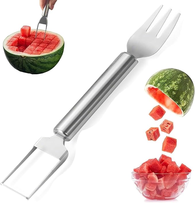 2-in-1 Watermelon Fork Slicer Cutter Set，Watermelon Cutter, Stainless Steel watermelon cutting tool,Summer Fruit Cutting Kitchen Gadget for Home (NEW-1PCS)