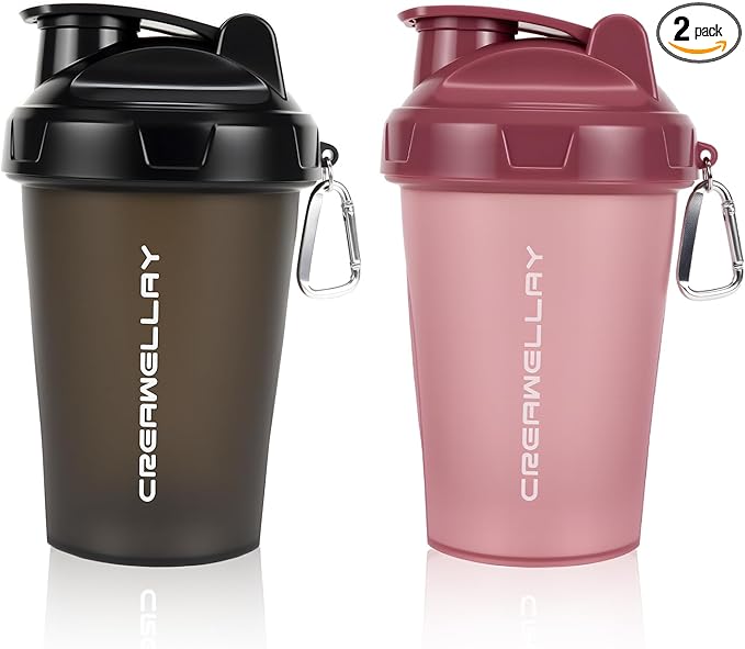 2 Pack Shaker Bottles for Protein Mixes, 17 oz Small Protein Shaker Bottle with Handle, Gym Shaker Cups with Blending Ball for Pre Workout, BPA-Free & Dishwasher Safe (Black, Pink)
