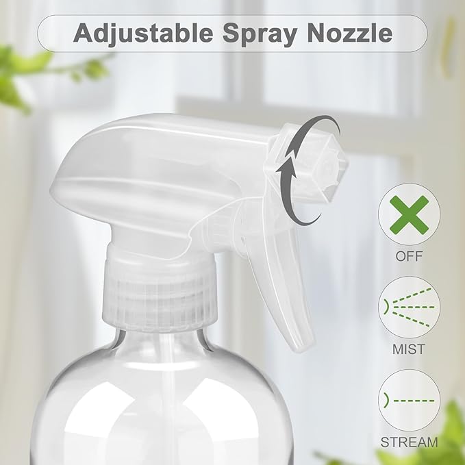 Worldgsb 2 Pack Glass Spray Bottles with Silicone Sleeve, 16 oz Empty Refillable Containers with Adjustable Spray Nozzles, Spray Bottles for Hair, Cleaning Solutions and Plants