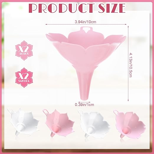 LemonRoad 4pcs Different Flower Plastic Kitchen Funnel Hangable Multi Purpose Pink White Lotus Cherry Blossom Shape Kitchen Funnels for Filling and Transferring Liquids, Spices, Particles