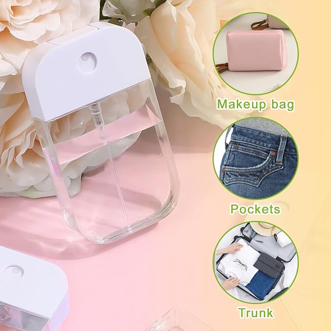 6PCS Portable Card Clear Spray Bottles 50ML Refillable Plastic Perfume Atomizer Vials for essential oils,facial mists hair moisturizing water hand sanitizer,3 funnels are also given away (White)