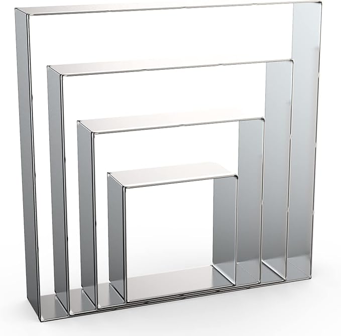 Square Cookie Cutter Set Large - 5 Inch, 4 Inch, 3 Inch, 2 Inch - Geometric Frame Plaque Cookie Cutters Shapes Biscuit Molds - Stainless Steel