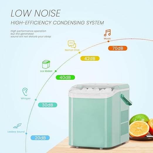 Ice Makers Countertop, Portable Ice Machine with Handle, 6 Mins 9 Bullet Ice Cubes with Basket and Scoop, 26lbs in 24Hrs, Auto-Cleaning, for Home, Kitchen, RV, Camping, Green