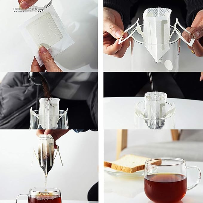 100Pcs Portable Coffee Filter Paper Hanging Ear Drip Coffee Bag Single Serve Disposable Drip Coffee Filter Perfect for Travel, Camping, Home, Office