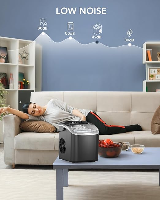 Ice Maker Countertop, Efficient Easy Carry Ice Machine, Self-Cleaning Ice Maker with Ice Scoop & Basket, 9pcs/ 6mins 26.6Lbs Per Day for Home/Office/Kitchen,Black