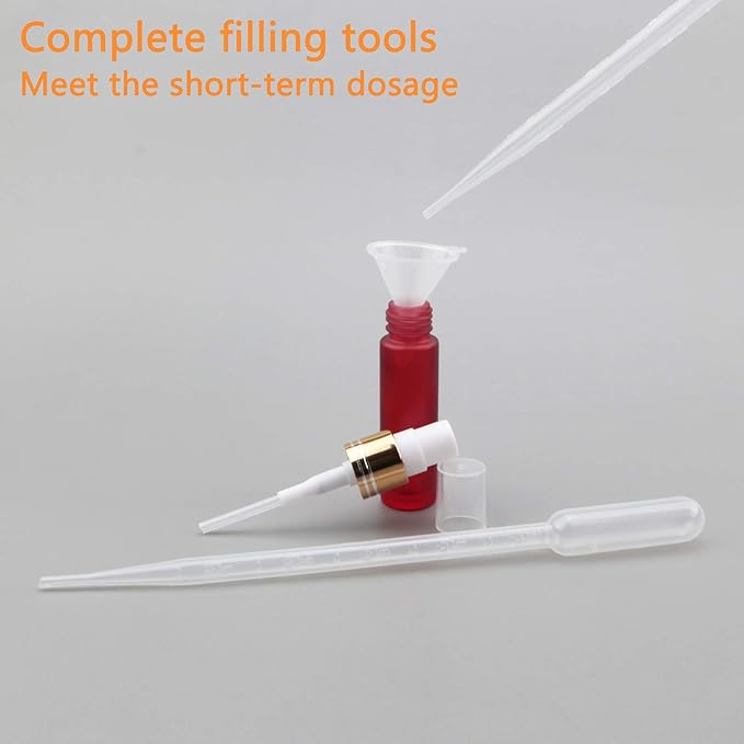 Ellbest 10ml Empty Essential Oils Mist Spray Glass Bottle Gradient Color Refillable Container for Perfume, Massage, Cleaning Products (10 Matte Red Bottles &5 Droppers &10 Funnels)