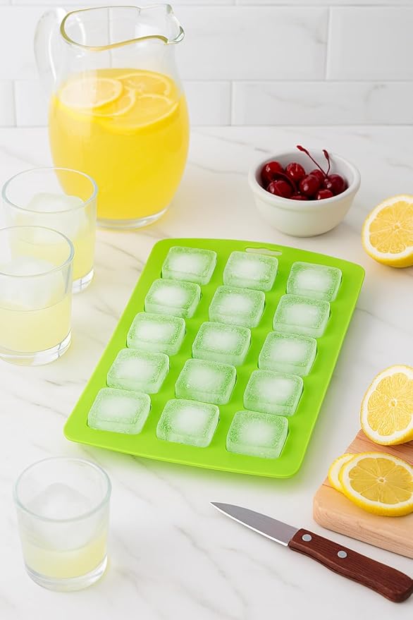 HIC Kitchen Silicone 18-Hole Ice Tray, Non-Stick, Set of 2, Each Tray Makes 18 Square Cubes