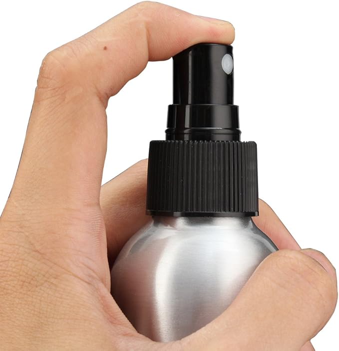 Furnido 1 oz Aluminium Essential Oil Spray Bottle Refillable Perfume Fine Mist Atomiser Empty Beauty Metal Spray Bottles Cosmetic Packaging Container Travel subpackage Bottles 4-Pack (Black Caps)