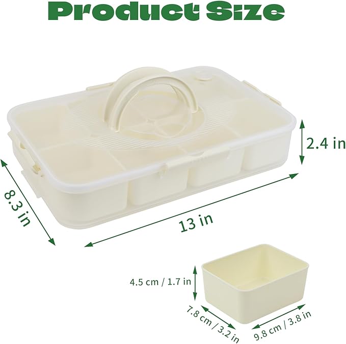 Snack Box Container, Dishwasher Safe Fruit Snack Containers, 2 Pack Divided Serving Tray with Lid for Veggie, Candy, Snackle Charcuterie Plastic Boxes for Kids, Adults Travel and Picnic