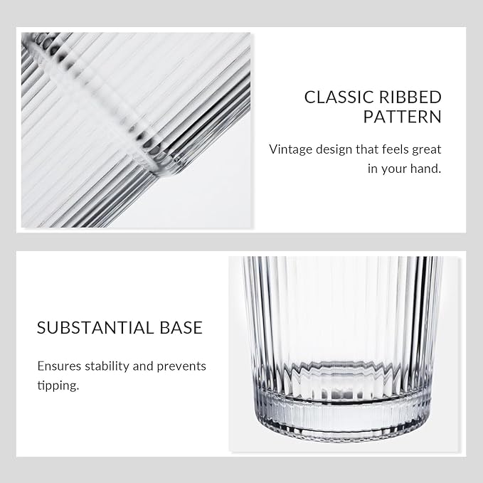 20 oz Glass Tumblers, Iced Coffee Cups with Lids and Glass Straws, Thickened Wall Glass Cups, Ideal for Smoothies, Cocktails, and Juices – Vintage and Durable Drinkware –2 Pack