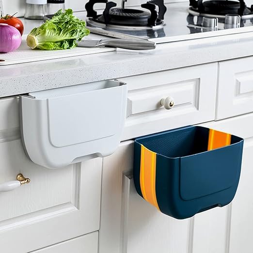 Hanging Folding Mini Trash Can for Kitchen Cabinet Door, Small Collapsible Garbage Bin Under Sink,Wall Mounted Folding Waste Bin- Mini Garbage Container for Cabinet/Bedroom/Bathroom (3L) (Black)