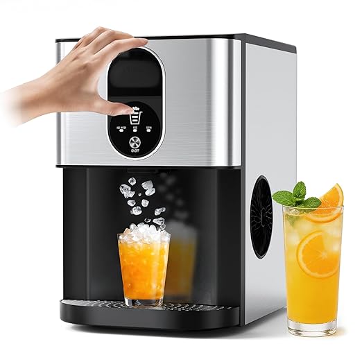 Kndko Nugget Ice Makers Countertop, 44lbs/24H Pebble Ice Machine with Self-Cleaning Dispenser, Soft Chewable Pellet Ice, 3.3lbs Storage for Home/Kitchen/Office/Party, Silver