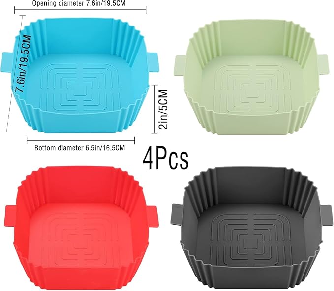 Silicone Air Fryer Liners,LYHOLKEER 4Pcs 7.6inch Square Airfryer Silicone Liners Reusable for 3-6QT Air Fryer,Replacement Of Flammable Parchment Paper,Food Safe,Easy to Clean,Air Fryers Accessories