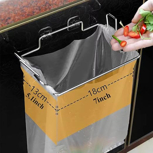 Trash Bag Holder for Cabinet Doors & Cupboards, Large Stainless Steel Portable Hanging Garbage Bag Holder, Kitchen Trash Can for Under Sink Trash, Camping Accessories