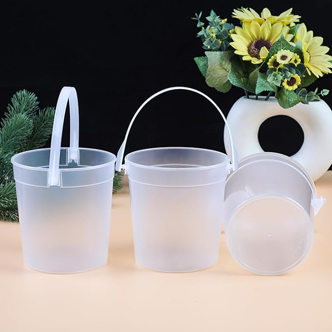 20 Pack Plastic Rum Buckets for Drinks, 32OZ Cocktail Buckets with Lid and Straw, Reusable Smoothie Bucket, 1Liter Large Ice Cream Pails for Halloween Football Parties Bar