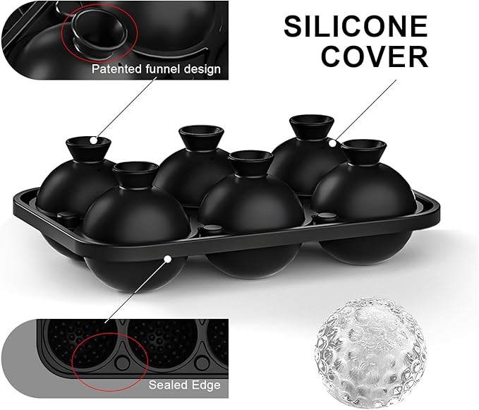 Samuelworld 3D Ice Golf Ball Mold - Silicone Sphere Ice Tray for Cocktails, Whiskey, Unique Design Silicone Ice Tray for Perfectly Round Ice Balls, Stylish Golf Round Ice (Black)