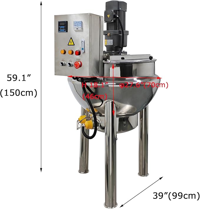 Electric Pot Stirrer Heavy Duty Stainless Steel Heating Mixing Machine 100L 26.5Gallon Automatic Sauce Stirrer Mixer Commercial Stirring Jacketed Kettle, 220V, 1.1KW