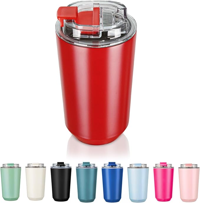 Puraville Insulated Tumblers with Lid, 14 oz Travel Coffee Mug Stainless Steel Vacuum Cup, Leak Proof Reusable Double Walled Coffee Tumbler for Iced and Hot Drinks, Red