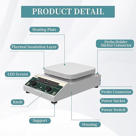 10L Capacity Magnetic Stirrer Hot Plate,350°C Heating & 2000 RPM, Includes Temp Probe and Stir Bar, Large 7.1" Square Hotplate