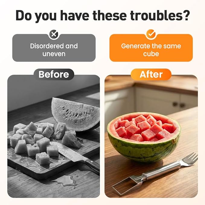 Watermelon Slicer, 2-in-1 Stainless Steel Fruit Cutter and fork,Summer Watermelon Cutter Slicer Tool, Portable Kitchen Gadget for Home Camping Picnics Parties (1)