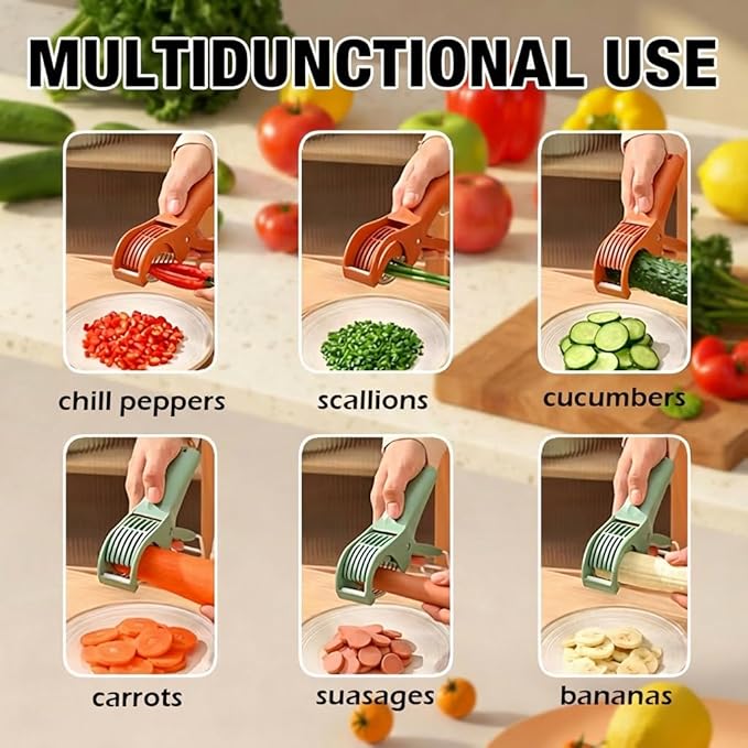 2 Pcs Multifunctional Fruit and Vegetable Slicer, 2026 Upgraded Food Manual Slicer, Ideal for Banana, Sausages, Cucumbers, Strawberries, With 2 Portable Hooks, Essential Stuff for Kitchen or Camping