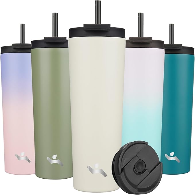 Konokyo 30 OZ Insulated Tumbler with Lid and 2 Straws Stainless Steel Water Bottle Vacuum Travel Mug Coffee Cup,Angel White